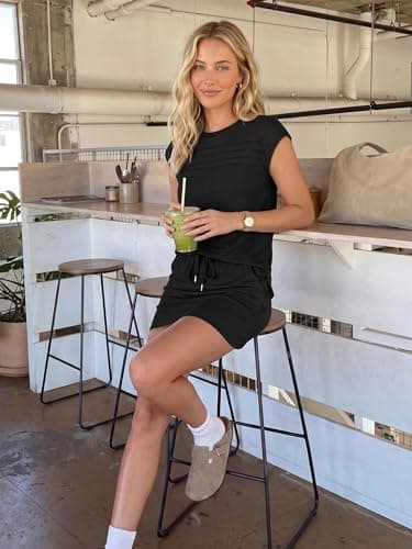 Casly Lamiit Black 2 Piece Sets for Women Summer Business Casual Short Sleeve Pleated Athletic Skirt Set Holiday Going Out Travel Outfit 2XL - Thumbnail 6