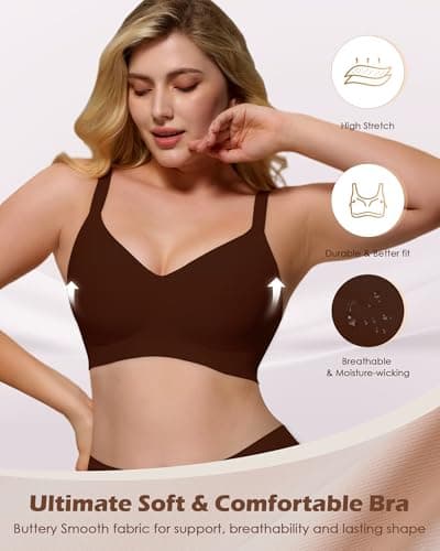 As Fairy Women's Seamless Wireless Push Up Comfort Bras V Neck Back Smoothing Bralette Full Coverage Lightly Pad Bra Coffee 32B - Thumbnail 3