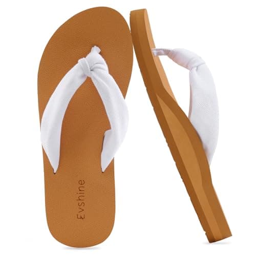 Evshine Women's Flip Flops, Yoga Mat Thong Sandals, White Khaki, 11-11.5 - Image 1