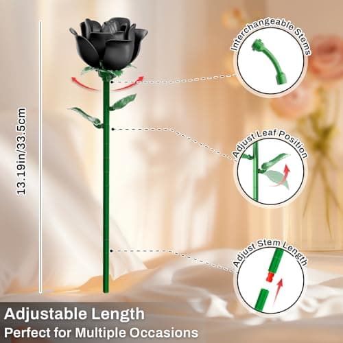 Black Rose Bouquet Building Set, 12Pcs Botanical Collection Gothic Decor - Thumbnail 5