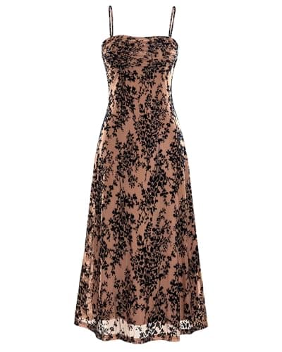BTFBM Women's Summer Dress Sleeveless Spaghetti Strap Midi Dress Sexy Cowl Neck Floral Cocktail Dress Party Dresses(Dark Apricot,X-Large) - Image 1