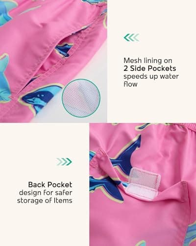 Turnshine Mens Swim Trunks 7" Quick Dry Bathing Suits with Mesh Lining Printed Board Shorts Swimwear Pink Shark Small - Thumbnail 4