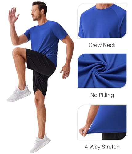 PINSPARK Moisture Wicking T Shirts for Men Multipack Active Gym Workout Tshirts Quick Dry Plain Undershirts Crewneck Tees - Thumbnail 4
