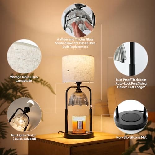 Safe Candle Warmer Lamp for Kids/Pets Flameless Electric Wax Melt Warmer Lamp for Large 3 Wicks Jar Candles with Long Lasting Lifespan Instant Fragrance Release Timer Dimmer Height Adjustable -Black - Thumbnail 3
