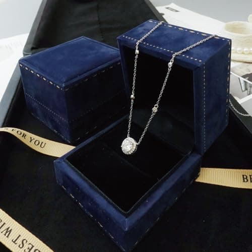 Moissanite Halo Pendant Necklace for Women, 18K Gold Plated 925 Sterling Silver, 1-3CT Lab-Created Diamond D Color VVS1 Round, Hypoallergenic Moissanite Pendant Necklace, Valentines Anniversary Jewelry for Wife (Round Halo, 18K White Gold Plated S925, 1CT) - Thumbnail 6