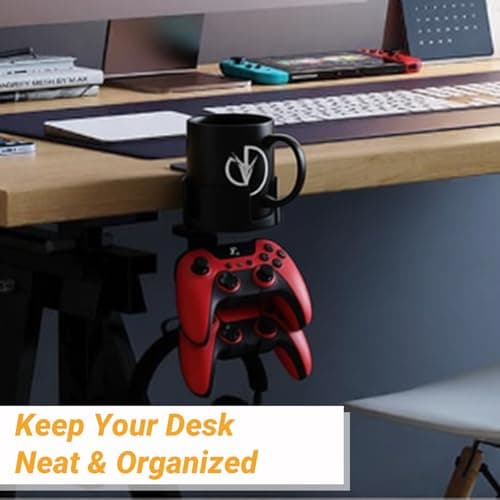 360° Rotating Controller & Headphone Holder - Adjustable Desk Cup Holder with Clamp-On Organizer | Gaming PC Desk Accessories - Thumbnail 5