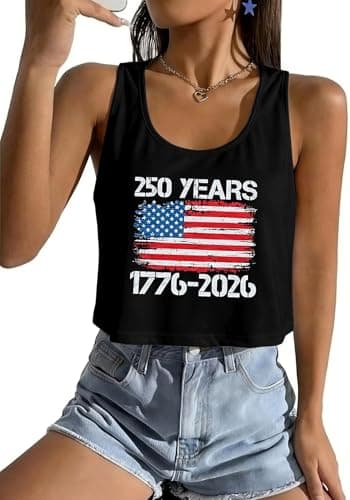 4th of July Crop Tops Women 250 Anniversary USA Shirt American Flag Patriotic Sleeveless Tank Tops - Image 1