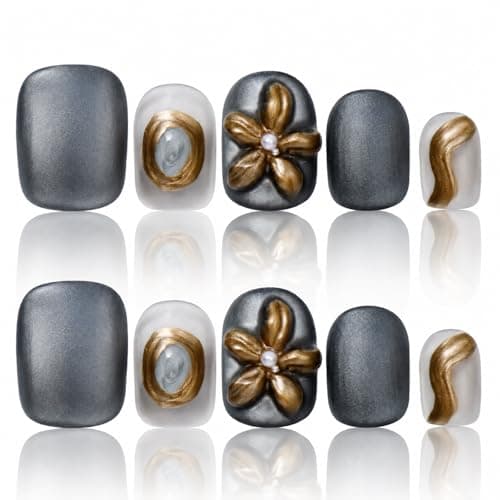 Handmade Press On Nails Cute Flower Nails 3D Blue Press On Nails With Designs Acrylic Nails COOLYOUNG Nails, Size M - Image 1