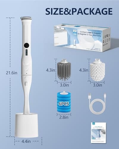 Electric Toilet Brush and Holder Set, Leebein 8 in 1 Electric Toilet Bowl Cleaning Kit with 8 Replaceable Brushes, Hard Nylon Brush and Soft Silicone Brush, 6 Refills Disposable Cleaner Brush - Thumbnail 6