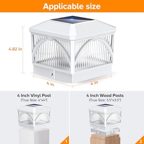 LETMY 8 Pack Solar Flame Post Cap Lights Outdoor- Flickering Flame & Warm Light 4x4 Fence Post Solar Lights Outdoor Waterproof for Fence, Garden, Yard, Deck, Patio Decor, 4X4 Vinyl Wooden Posts(White) - Thumbnail 6