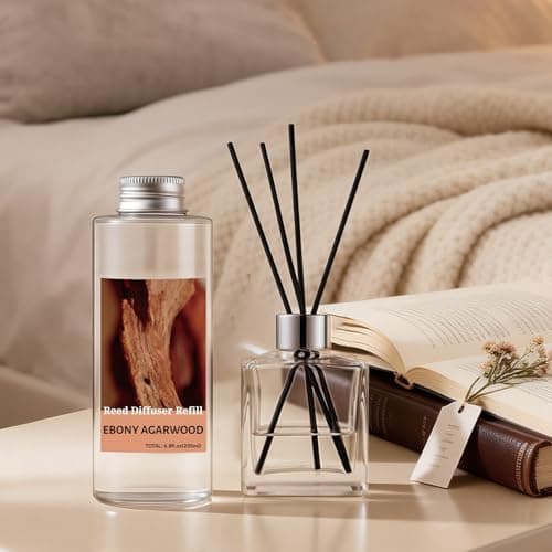 STRN Reed Diffuser Oil Refill, Ebony Agarwood Scented Diffuser Oil Refills with 6 Reed Sticks 200ML(6.8fl.oz), Room Fresheners for Home, Long-Lasting Fragrance for Living Room, Bedroom, Office - Thumbnail 6