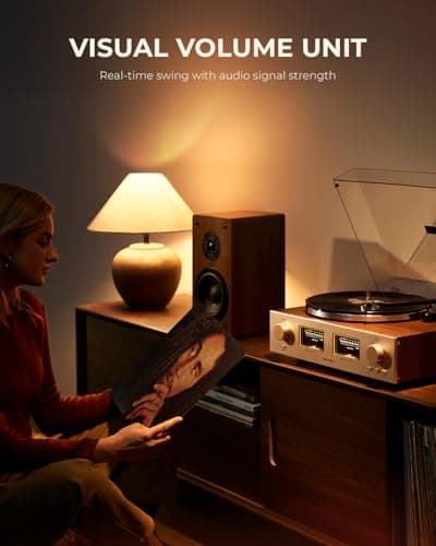 QLEARSOUL HiFire X Vinyl Record Player, Audiophile HiFi Turntables System with 100W Bookshelf Speakers,VU Meter, DSP Preamp, Support 33/45 RPM, RCA LINE in | Out - Thumbnail 5