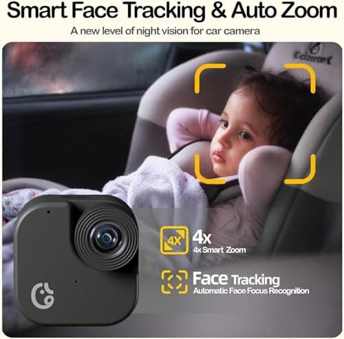 Ellie Baby Car Monitor, 2K UHD Backseat Monitor with Color Night Vision, Face Tracking, Dual Display for 2 Kids, Wide View Car Baby Camera, Smart Video Capture & App Control - Thumbnail 5