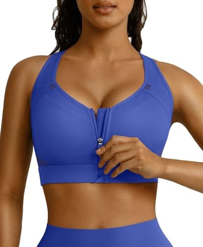 BRXL Front Zipper Sports Bras for Women Sewn in Pads Molded Cup Sports Bra Adjustable Straps Sport Bras Blue XL - Image 1