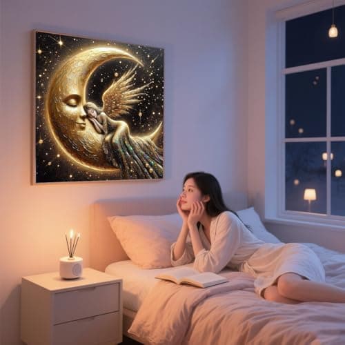 ijbnhd Diamond Art Kits for Adults, 5D Fairy Diamond Painting Kits for Adults Beginners, DIY Full Drill Angel Wings Moon Gem Art Kits for Wall Home Decor 14 X 14inch - Thumbnail 4
