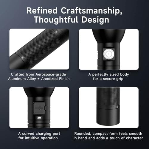 NEXTORCH ED30 Tactical EDC Flashlight – 1000 Lumens, 550m Ultra Long-Range Beam, Compact Design with USB-C Charging, Waterproof, Perfect for Outdoor, Camping, Emergency Use - Thumbnail 6