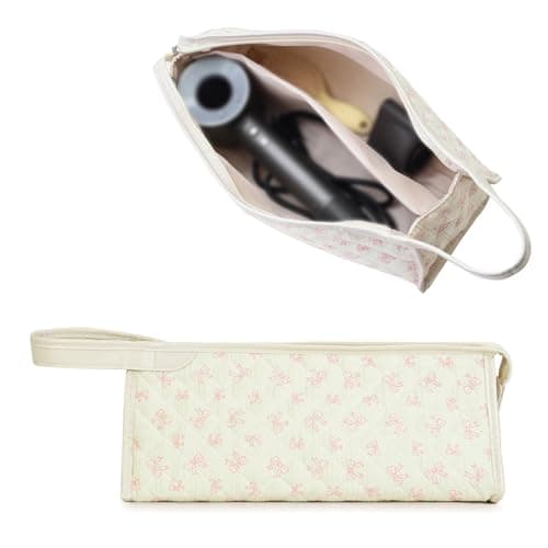 YATFRIK Large Quilted Travel Case, Floral Carrying Storage Bag Hair Dryer and Attachments, Portable Hair Tool Bag with Handle - Image 1