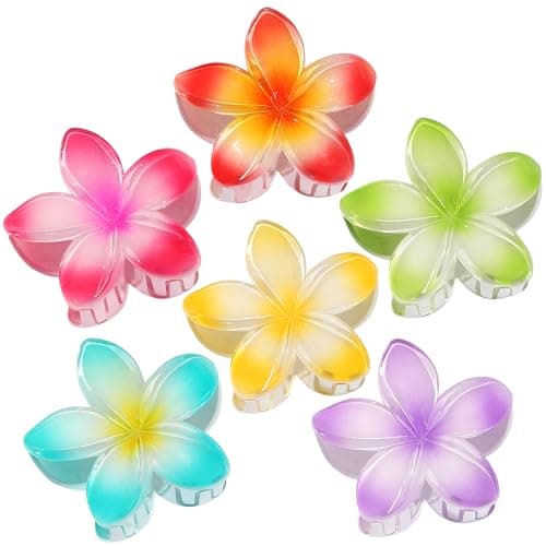 Flower Hair Clips 6 PCS Hawaiian Claw Clips for Vacation Hibiscus Hair Claw Clips Cute Large Hair Clips for Thick and Thin Hair Plumeria Hair Accessories for Women Girls -Petal - Image 1