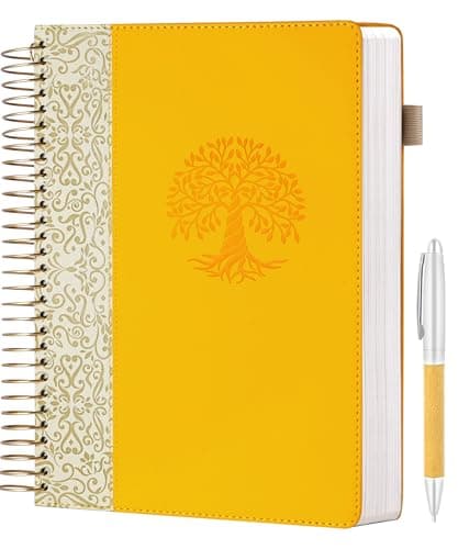 FLYING EAGLE Yellow Spiral Notebook Leather Journal for Women Men Large Notebooks 300 Pages for School Office Notepad, 7X10 Note Taking Notebooks for Writing Lined Notebook with Tabs Pockets Pen Box - Image 1