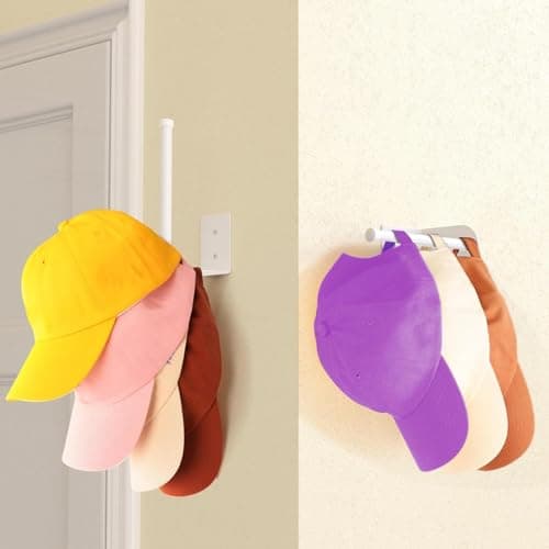 LSLCQW 2 Pack Hat Racks for Baseball Caps, Stainless Steel Hat Organizer, Hat Holder Storage, Hat Hanger with Strong Adhesive/Wall Drilled for Door, Bedroom, Closet, Black 6 in, White - Thumbnail 6