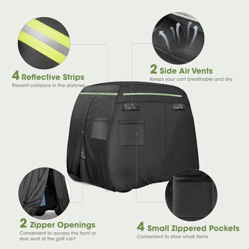 Xoxocos Golf Cart Covers 6 Passenger, Heavy Duty 600D Waterproof Golf Cart Seat Cover EZGO, Club Car, Yamaha, Outdoor 6 Seater with Reflective Strips, Zippered Pockets, Zipper Doors - Thumbnail 3
