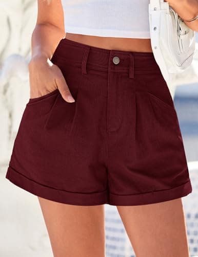 PRETTYGARDEN High Waisted Shorts Women 2026 Summer Business Casual Trousers Pleated Tailored Cuffed Bottoms with Pockets(Wine Red,Medium) - Thumbnail 6