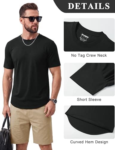 Cotrasen Mens T-Shirts Short Sleeve Curved Hem UPF 80+ Lightweight Moisture Wicking Cooling Casual Crewneck Tee Shirts, Pack of 2 Black/Dark Grey - Thumbnail 5