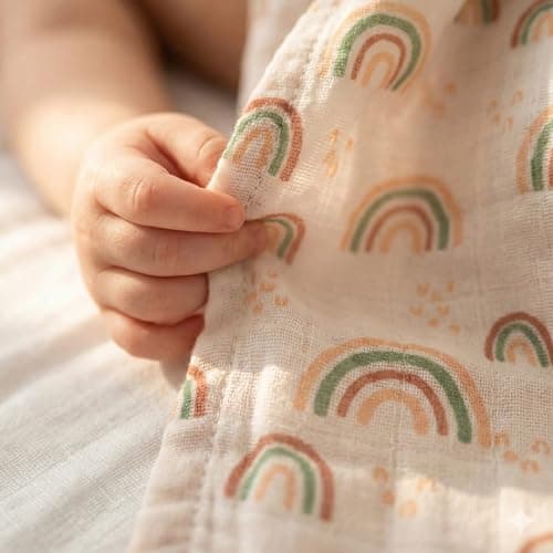 CIVARUA KIDS Muslin Swaddle Blankets for Newborn, 4 Pack Cotton Baby Blankets, Large 31.5 x 43.3 inch Breathable Soft Receiving Blanket, Essentials Swaddle Wrap Burping Clothes, Orange Rainbow Horse - Thumbnail 4