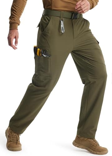 Libin Men's Work Pants Hiking Cargo Pants Water Resistant Stretch Tactical Outdoor Trousers with 9 Pockets, Olive Green, 34W x 32L - Image 1