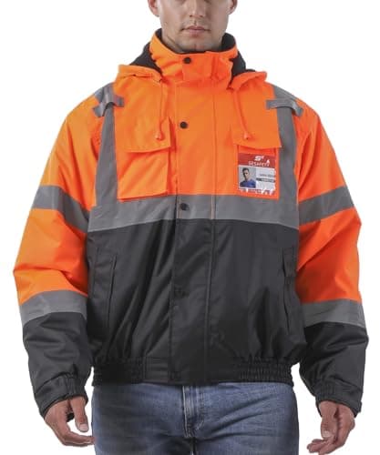 sesafety Reflective Jacket for Men, High Visibility Jackets, Safety Jackets for Men, Hi Vis Construction Bomber Jackets Waterproof with Pockets and Zipper, Black Bottom, Class 3 - Image 1