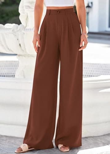 KIRUNDO Dress Pants Women 2026 Summer Polka Dot Palazzo Wide Leg Trousers Flowy Business Casual Slacks for Work with Pockets(Brown, X-Large) - Thumbnail 4