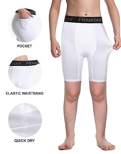 Roadbox Youth Boys Compression Shorts - Performance Athletic Base Layers Workout Running Shorts for Boys, Kids Compression Underwear with Side Pockets - Thumbnail 5