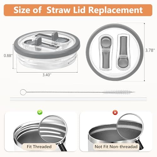 Replacement Straw Lid for Stanley 40 oz Tumbler with Double Straw, Leak-Proof Clear Flip Top Compatible with Stanley Quencher H2.0, 2-Pack, Gray - Thumbnail 2