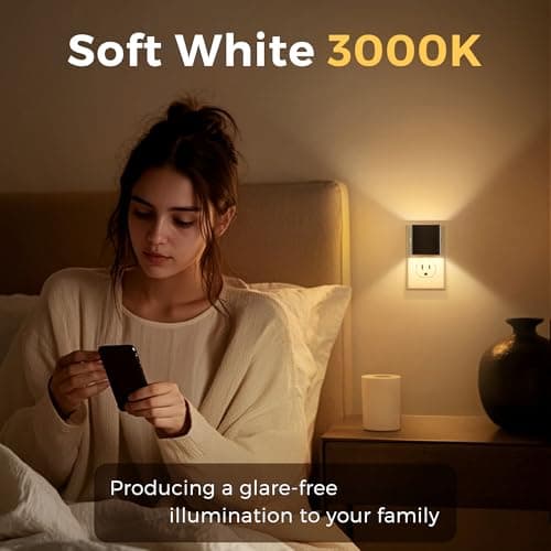 L LOHAS LED Night Light 2 Pack, Night Lights Plug into Wall, Dusk to Dawn Sensor, Soft White 3000K, 0-100LM Adjustable Brightness, Dimmable NightLight for Bathroom Hallway Kitchen - Thumbnail 2