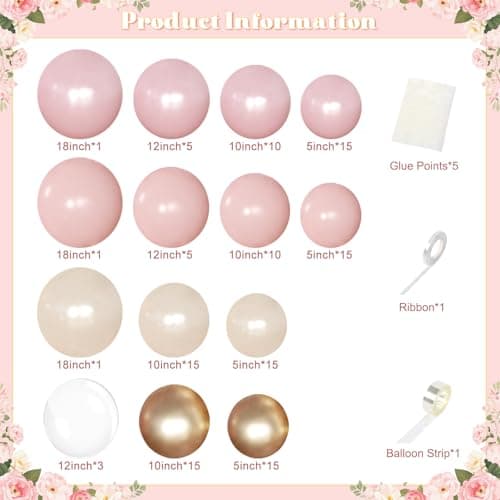 NUTTYBASH Pink and Gold Balloon Garland Arch Kit 126Pcs Pastel Light Baby Pearl Pink and Sand White Balloons for Boho Birthday Baby Shower Bridal Shower Wedding Party Decorations - Thumbnail 4
