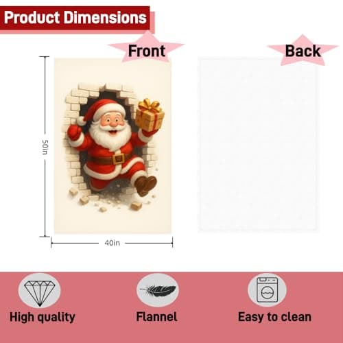 Carastora Santa Claus Flannel Blanket, Warm Winter Holiday Plush Blanket, Suitable for Sofa, Bed, Living Room, Snowflake Decorated Gift Blanket, 40 x 50 inches - Thumbnail 6