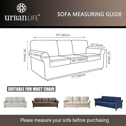URBANLIFE 4-Piece Stretch Sofa Slipcovers for 3 Cushion Couch, Super Stretch Spandex Non-Slip Sofa Cover with Elastic Bottom, Machine Washable Furniture Protector for Kids & Pets, Charcoal Gray - Thumbnail 3
