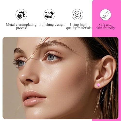 ZDE Women Earrings Threadless Flat Back Dot Earrings Titanium Hypoallergenic Cartilage Non-Nickel Black Push in Earrings Studs for Sensitive Ears Simple Classic Earstuds (Pink, 5MM) - Thumbnail 4