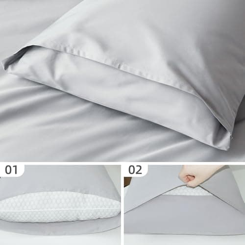 DCSKY Organic Cotton Queen Pillowcases - Set of 2, 800 Thread Count Cotton Pillowcases - Soft and Breathable Envelope Closure Pillow Cases - 20x30 Pillow Covers for Bed,Grey - Thumbnail 3