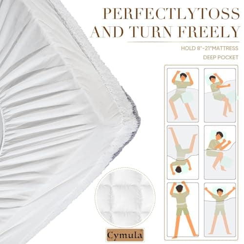 Cymula California King Mattress Topper, Sherpa Mattress Pad for Cal King Bed with 900GSM Down for Back Pain Extra Thick Mattress Cover Pillow Top with 8-21" Pockets, Grey - Thumbnail 6