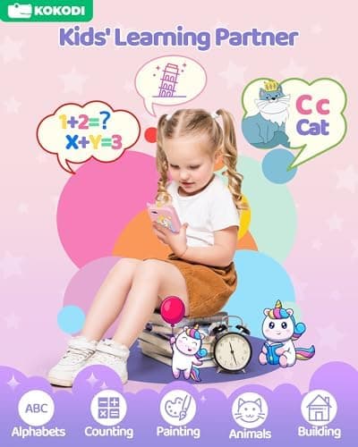KOKODI Kids Smart Phone, Touchscreen HD Dual Camera Cell Phone for Kids, Christmas Birthday Gifts Dinosaur Child Play Phone for Girls 3-10, Travel Toy Preschool Learning Education Toy - Thumbnail 3