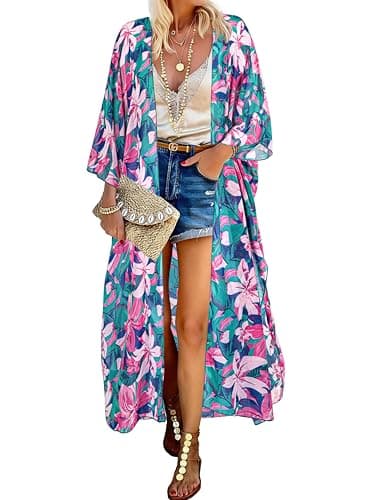 MayBuy Womens Kimonos Long Swimwear Coverup Summer Open Front Boho Lightweight Cardigan Flowy Hawaiian Cover up - Image 1