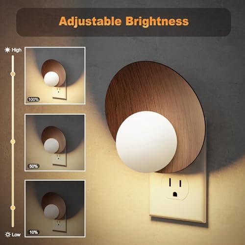 JandCase Night Lights Plug Into Wall: 2 Pack Plug in Night Light, 3000K Warm White, Dusk to Dawn Sensor, Brightness Adujstable Nightlight for Adults, Bedroom, Bathroom, Hallway - Thumbnail 3