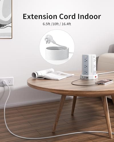 Power Strip Surge Protector, 6.5 Ft Extension Cord with 12 AC Multiple Outlets 4 USB (1 USB C), SMALLRT Power Tower Desktop Charging Station - Thumbnail 6