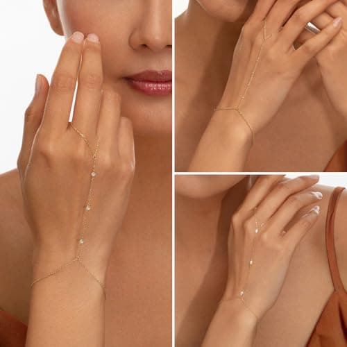 adoyi Gold Bracelets for Women 14K Gold Plated Trendy Hand Chain Bracelet Stackable Ring Bracelet Stack Set Adjustable Hand Chain Link Layered Waterproof Jewelry Sets Gifts for Womens 6.7"+2" - Thumbnail 4