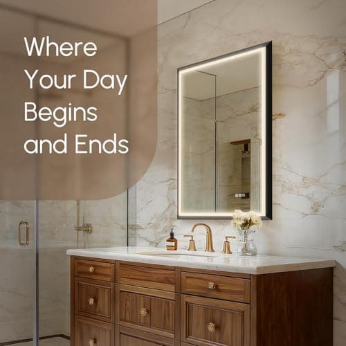 USHOWER 36X30 LED Bathroom Mirror with Lights, Black Aluminum Frame LED Mirror, Shatter-Proof, Anti-Fog, Stepless Dimmable, Memory Function, 3 Colors Smart Mirror for Bedroom, Powder Room, ETL - Thumbnail 6