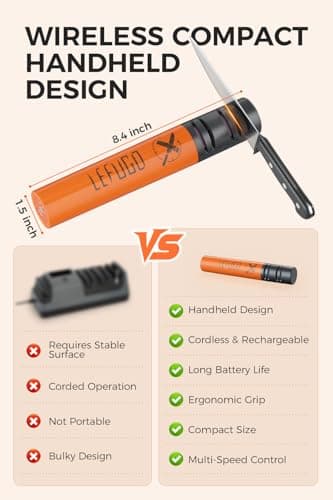 LEFUGO Electric Knife Sharpener, 3 Speed Max 7000RPM Handheld Sharpener for Kitchen Knives, Electric Knife Sharpening Tool of Portable Cordless Rechargeable 2000mAh (Orange) - Thumbnail 3