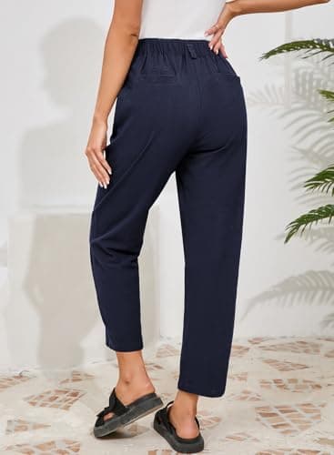 Dokotoo 2026 Fashion Capri Pants for Women Business Casual Outfits Lightweight Wide Leg Cargo Linen Pants Stretchy Cotton Slacks Breathable Oversized Palazzo Trouser Fall Outfits for Women Blue L - Thumbnail 2