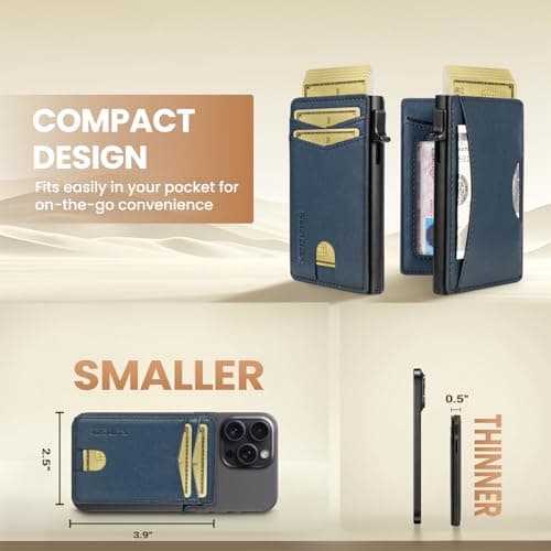 RUNBOX Slim Card Wallet for Men with ID Window – Minimalist RFID Wallet, Pop-Up Function, Ultra Thin Design, Metal Business Card Case Holds 8+ Cards, Gifts for Men, Men's Accessories - Thumbnail 4