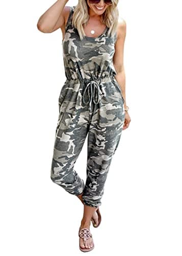 KIRUNDO Women 2026 Summer Jumpsuits Casual Sleeveless Drawstring Elastic Waist Romper Vacation Cruise Airport Travel Outfits(Medium, Camouflage) - Image 1